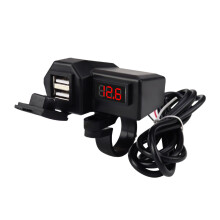 Dubbele USB-oplader voor motorfietsen, waterdicht, voltmeter, digitaal display, ingebouwde zekering, realtime monitoring, stuurmontage, eenvoudige