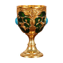 Metal Chalice Goblet With Intricate Carving Butterfly-Green