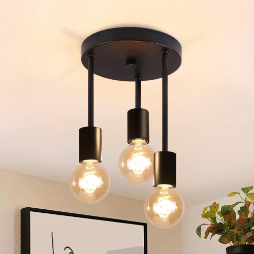 Vintage black ceiling light with 3 adjustable E27 spotlights, industrial ceiling lighting