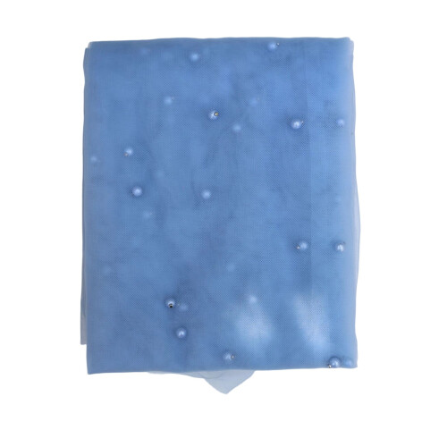 Romantics Tulle Table Runner With Pearls Beaded For-Blue