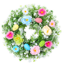 Plastic paaskrans 35 cm kleurrijke eieren en bloemenslingers-S