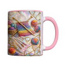 Artistieke handgemaakte koffiemokken met garens en-Roze 1