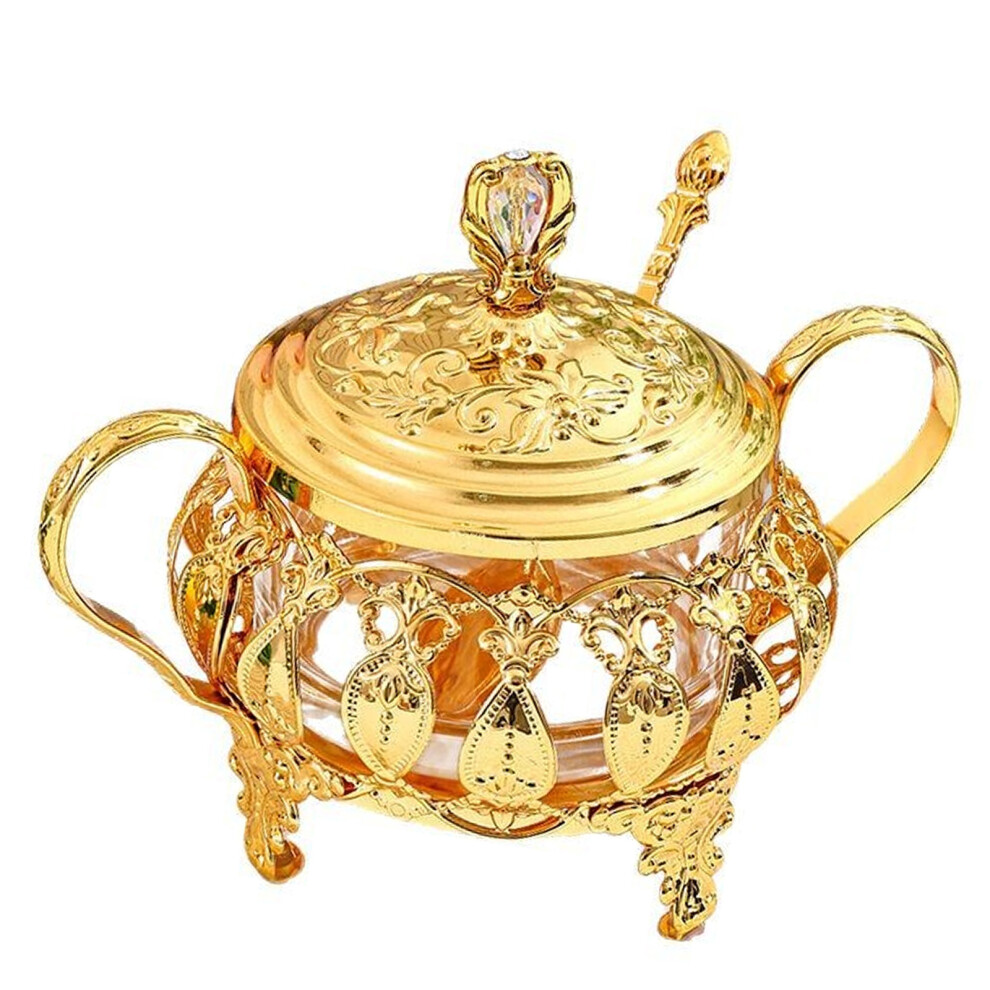 Glass Sugar Bowl Golden Seasoning Box With Spoon And Lid 7695000996663