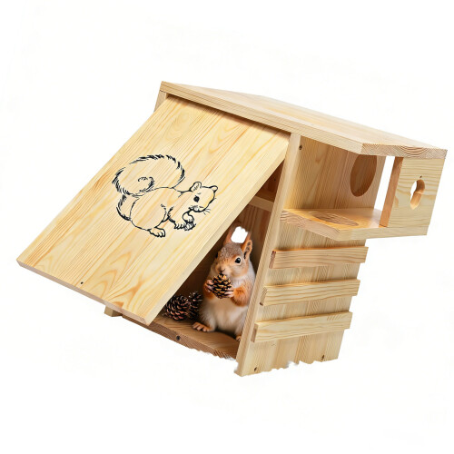 Abri en bois naturel pour petits animaux, avec panneau de
