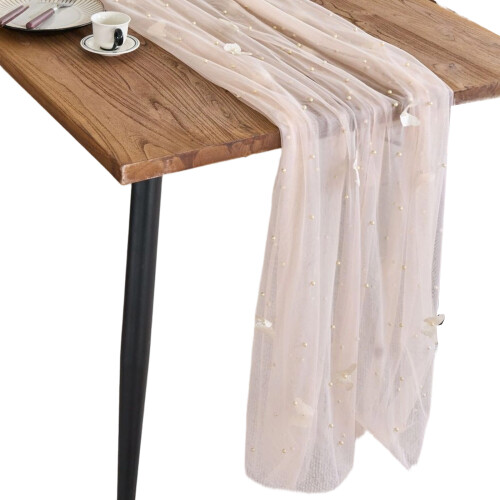 Pearls Beaded Table Runner with 3D Butterfly-150x160 BG