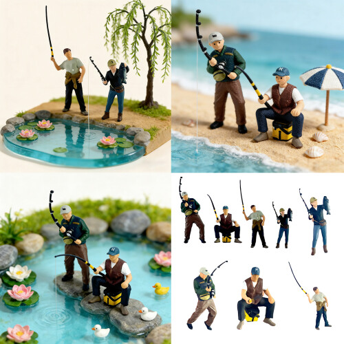 Tiny Fisherman Statue With Realistic Particulars Suitable- 1082 2