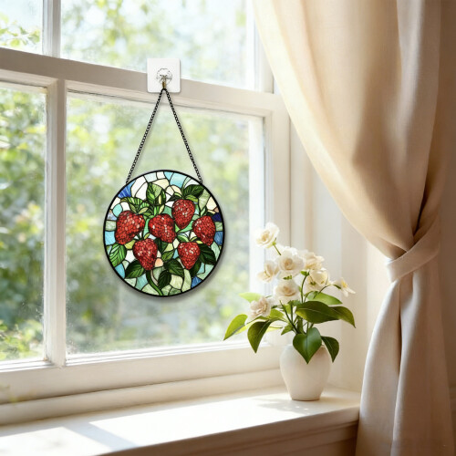 Handbemaltes Glaskunstwerk mit Erdbeermotiv für-20CM 2