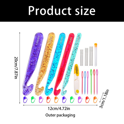 5 stuks extra grote plastic haaknaald met breimarkering 1