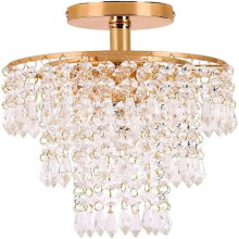 Goldene LED-Deckenleuchte mit Kristallen, moderner und luxuriöser Stil, Leuchte für Schlafzimmer, Wohnzimmer, Küche, Balkon