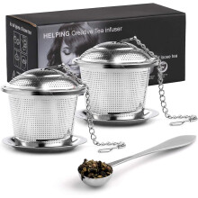 Theezeefset, extra fijnmazig roestvrijstalen theezeefje voor losse thee voor optimale smaakextractie, 2 stuks met lekbakjes voor in de keuken en thuis