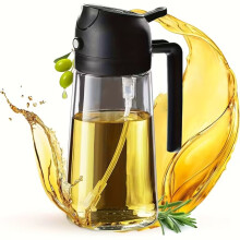 (1pc) 470ml Dual Oil Dispenser Bottle Leak Proof Plastic Oil Sprayer for Cooking Air Fryer BBQ Kitchen Use- Black
