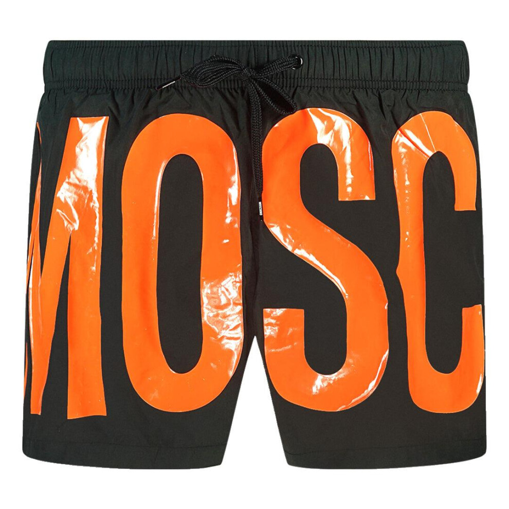 Moschino (L, Orange/Black) Mens Logo Swim Shorts