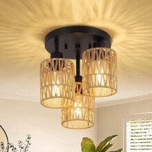 Suspension en rotin à trois lumières, abat-jour en rotin, lampe vintage en bambou, éclairage bohème pour salon, chambre, cuisine, couloir