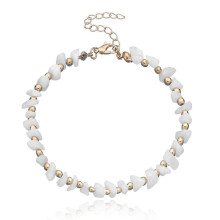 Meilleures ventes 2026 ! Bracelet de cheville tendance, blanc, turquoise, perles dorées, ajustable, bijou de pied de plage.