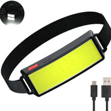 Lampada frontale COB a luce diffusa e morbida con batteria al litio ricaricabile integrata, ideale per campeggio e attività all'aperto.