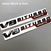 2Pcs V8 BITURBO 4MATIC+ Badge Car Fender Sticker Emblem For Mercedes Benz AMG W117 W205 C63 E63 W212 W176 A45 GLA45