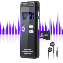 64GB digitale spraakgestuurde recorder met afspeelfunctie - 3072 kbps NekSide HD Dual MIC dictafoon met ruisonderdrukking, 4800 uur audio-opname