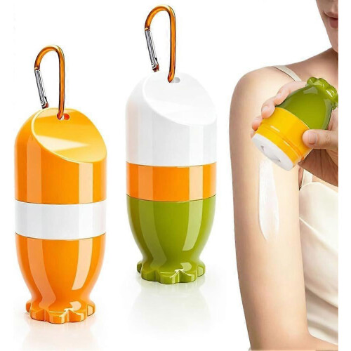 2 Pack Refillable Sunscreen Applicator Roller, 100ml Portable Sunscreen Lotion Roller with Carabiner Hook, Leak-Proof Sponge Applicator for