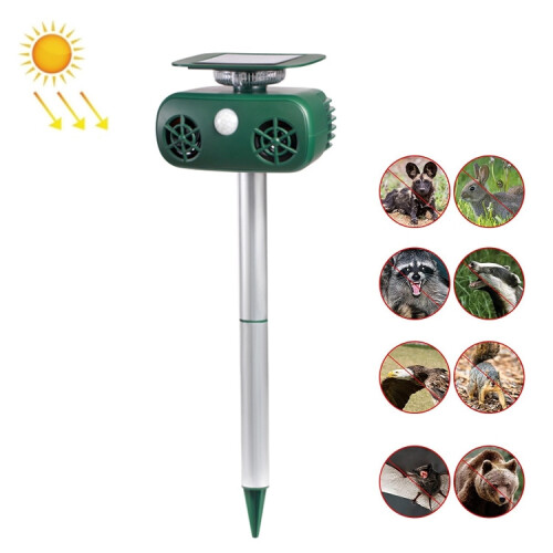 Solar Powered Animal Repeller 360 Degree Strobe Light Bird Repeller Ultrasonic Rat Repeller(Green)