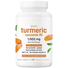 (Pack of 1) Turmeric Curcumin 95% – 1000mg with Ginger, Black Pepper, MCT – 120 Veggie Caps