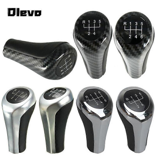 Gear Shift Knob for BMW 1 3 5 6 Series E46 E53 E60 E61 E63 E65 E81 E82 E83 E87 E90 E91 E92 X1 X3 X5 Chromed Matte Carbon Fiber-Carbon 5Speed 2