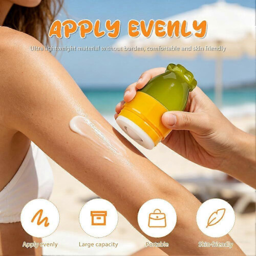 2 Pack Refillable Sunscreen Applicator Roller, 100ml Portable Sunscreen Lotion Roller with Carabiner Hook, Leak-Proof Sponge Applicator for 2