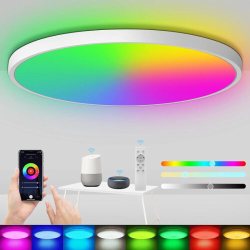 Plafonnier WiFi RGB 24 W, à intensité variable avec télécommande pour la maison