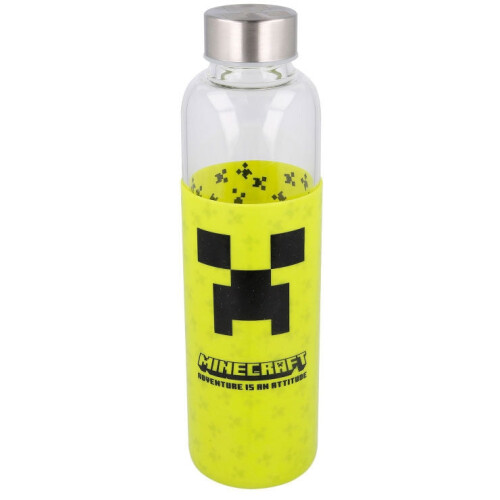 Minecraft Glasflasche mit Silikonabdeckung, 585 ml Fassungsvermögen