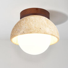 Suspension en travertin jaune naturel, style vintage créatif, abat-jour en bois G9 pour salon, cuisine, couloir et chambre, lumière blanche