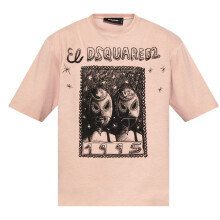 (XXL, Dusty Rose/Black) DSquared2 Mens Graphic Print Overlay Loose Fit T-Shirt