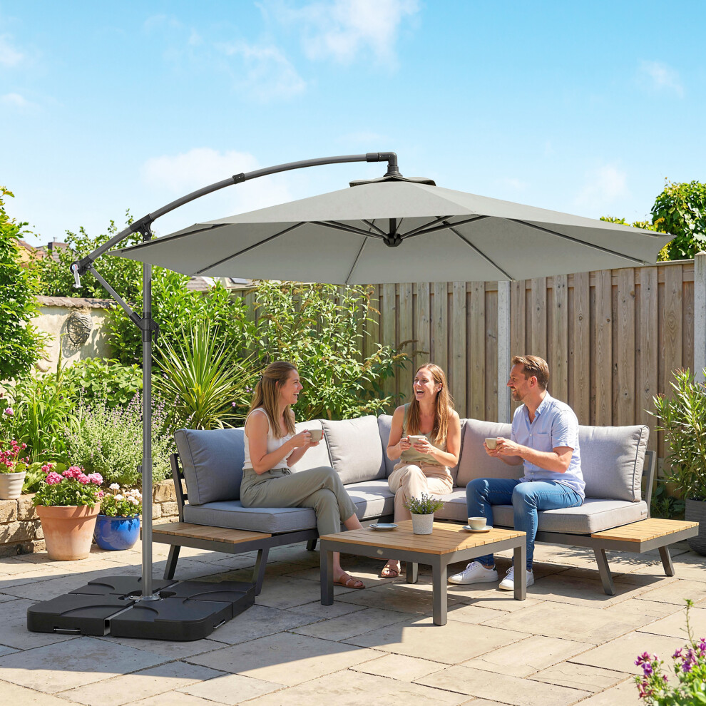 Outsunny 3(M) Banana Parasol Cantilever Umbrella Garden W/ Base Weights