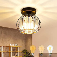 Plafonnier rétro en cristal, cage en métal noir, douille E27, intensité variable, 22 cm, pour entrée, salon, chambre
