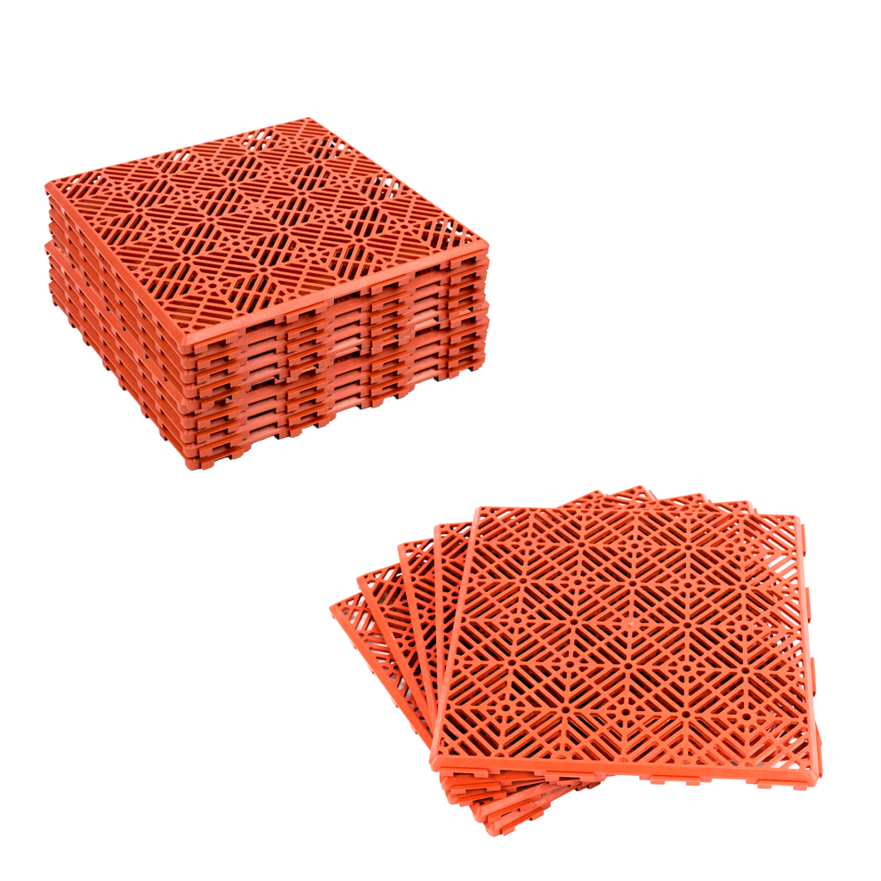 Kct (3 X 5Pc Anti-Slip Deck Boards) Brick Garden Path And Patio Decking Interlocking Tiles Red