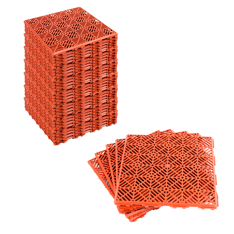 Kct (8 X 5Pc Anti-Slip Deck Boards) Brick Garden Path And Patio Decking Interlocking Tiles Red