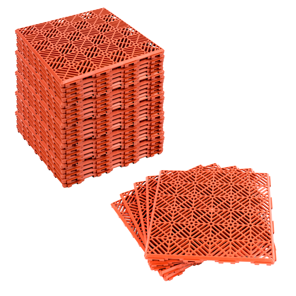 Kct (6 X 5Pc Anti-Slip Deck Boards) Brick Garden Path And Patio Decking Interlocking Tiles Red