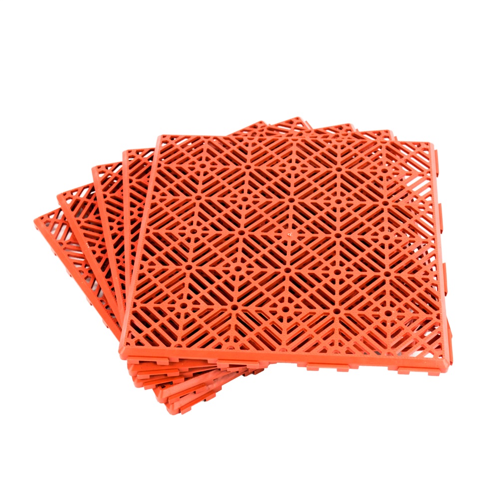 Kct (1 X 5Pc Anti-Slip Deck Boards) Brick Garden Path And Patio Decking Interlocking Tiles Red