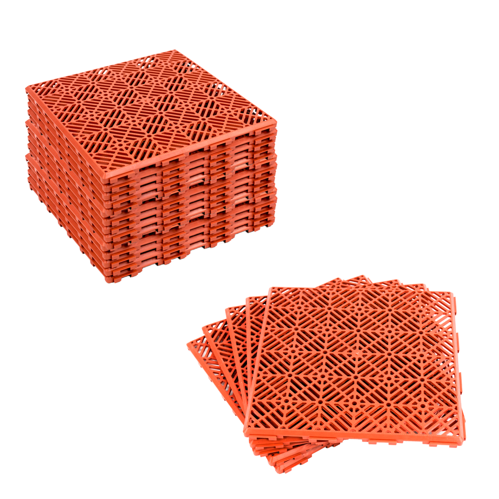 Kct (4 X 5Pc Anti-Slip Deck Boards) Brick Garden Path And Patio Decking Interlocking Tiles Red