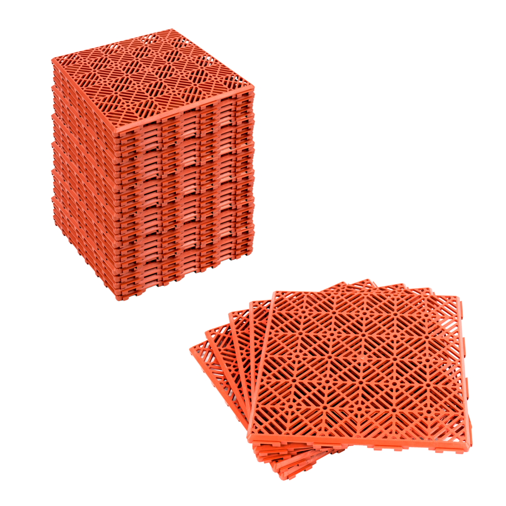Kct (7 X 5Pc Anti-Slip Deck Boards) Brick Garden Path And Patio Decking Interlocking Tiles Red