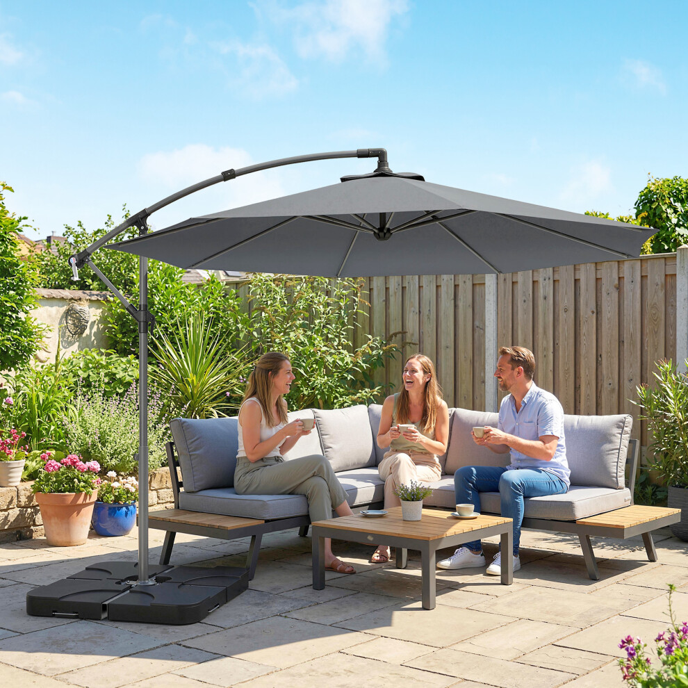 Outsunny 3(M) Banana Parasol Cantilever Umbrella Garden W/ Base Weights