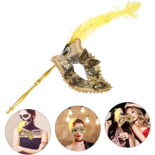Verkleedmasker voor carnavalsbal met handvat, unieke vlinderaccenten en schitterende pailletten. Elegant.