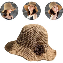 Összecsukható khaki színű szalmakalap nőknek, közepes méret (56-58 cm), nyári strandkalap napvédelemmel, kültéri szövéshez