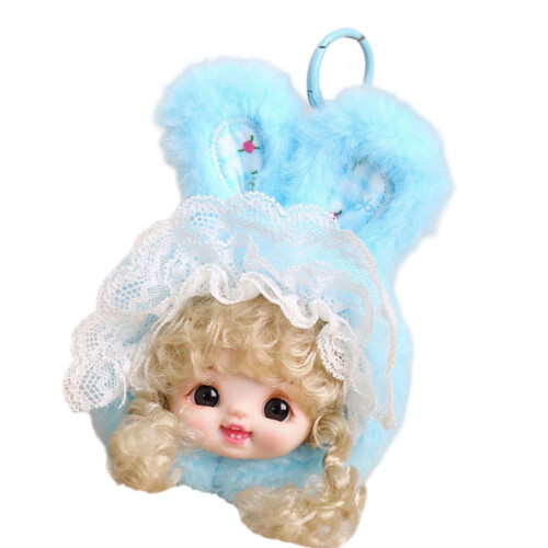 Fashionable Plush Rabbit Key Holder Smooth Texture-Blue