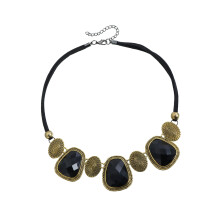 Fashion Bohemian Black Gemstones Necklace With-ancient golden
