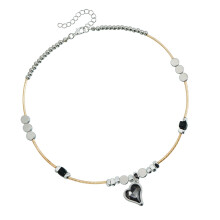 Lovely Trendy Gold Silver Contrasting Heart Drop Necklace