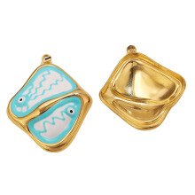 2PCS Square Eye Pendants With Colorful Drip Oil For-light blue