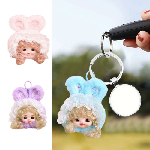 Adorable Rabbit Ears Keyring Colorful Cloth Toy Accessory-White 2