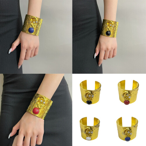 Retro Geometric Face Features Open Cuff Bracelet Wide Band-202 2