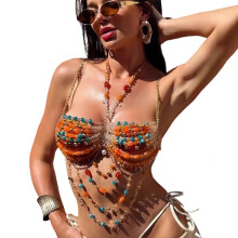 Delicate Handcrafted Beaded Back Necklace Chest Chain-B