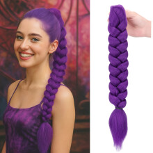 (Purple) Claw Clip Braided Ponytail Hair Extensions K Pop Womens Synthetic Straight Ponytail Hairpiece Purple Wig Halloween