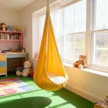 (Yellow) Heavy-Duty Hanging Hammock Chair with Inflatable Pillow & Pocket - 176 Lbs Capacity, 4-Color Options